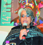 NSD director Dr Anuradha Kapoor addresses mediapersons in Amritsar on Thursday.