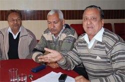 Suresh Kumar (middle) along with the partners in his firm speaks to media in Bathinda on Thursday. 
