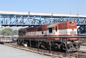A view of the foot-over-bridge at Bathinda railway station, which is considered unsafe by the passengers. (Inset) The gap between the horizontal bars has not been covered by wire mesh