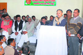 Rao Inderjit Singh, MP, addresses party workers at Charkhi Dadri. 