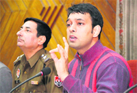 DC-cum-DEO Priyank Bharti addresses a press conference in Jalandhar on Thursday.