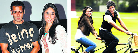 good pair: Salman Khan with Kareena Kapoor; and Tagging along: Kareena Kapoor with Shah Rukh Khan