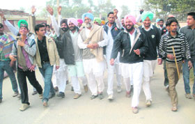 Mahesh Inder Singh Badal during his election campaign in Lambi on Thursday. 