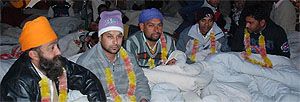 Unemployed linemen during the ongoing chain hunger strike in Bathinda on Friday. Tribune photo: Pawan Sharma