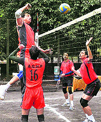 Players in action during a volleyball match at the sports complex, Sector 46, Chandigarh, on Friday