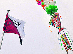 The flag of the School Games Federation of India hoisted upside down at Sports Complex, Sector 42