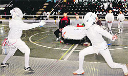 Punjab and Manipur fencers in action during the National School Games at the skating rink in Sector 10 of Chandigarh on Friday. Tribune Photos: Parvesh Chauhan And