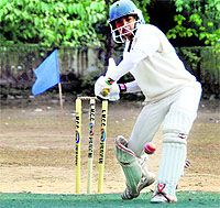 A batsman in action in a match in the 26th Banke Lal Shah Under-15 Memorial Cricket Tournament in Dehradun on Friday