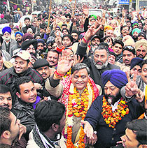 Manoranjan Kalia on his way to file nomination on Friday.