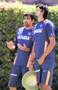 More training needed: Zaheer Khan (left) and Ishant Sharma during a training session in Sydney