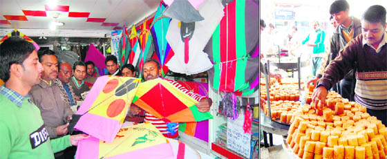 Poeple purchase kites and sweets ahead of Lohri festival in Amritsar on Saturday. 