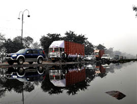 A view of water accumulation along NH-2 near Sector 20-A in Faridabad.