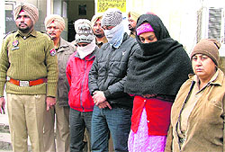 Members of the gang in police custody in Ludhiana, on Saturday