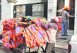 BJP campaign material being unloaded at Central Town in Jalandhar