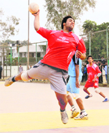 A handball player in action during the National School Games in Chandigarh on Sunday.