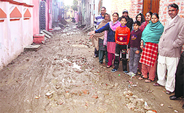 Deplorable condition of the road at Ekta Nagar in Jalandhar on Sunday. 