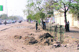 A green belt opposite the grain market, Gill Road, Ludhiana, which has not been maintained.