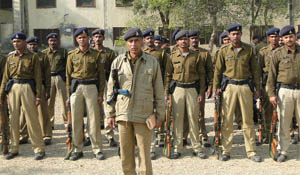 Security personnel deployed in Bathinda ahead of the Assembly polls on Tuesday.