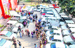 The 58 stolen vehicles that were recovered by the Chandigarh Police, displayed at the Sector-3 police station