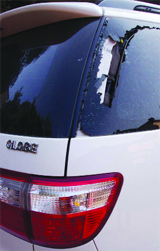 Punjab industrialist Neeraj Salujas car at the Chanakyapuri police station.