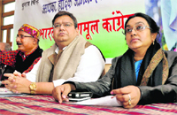 Shakeela Sultana and Dinesh Bajaj, senior leaders of the Akhil Bharatiya Trinamool Congress, in Dehradun