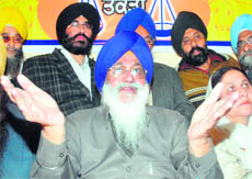 SGPC president Avtar Singh Makkar addresses a press conference in Jalandhar on Tuesday. 
