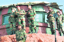 Lt Gen KT Parnaik, GOC-in-C of the Northern Command, at a forward post along the Line of Control in Jammu on Tuesday