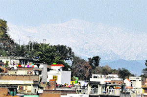 A view of the Trikuta mountains from the Sher-e-Kashmir bridge.