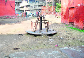 A view of an ill-maintained park for children at Katra Moti Ram.