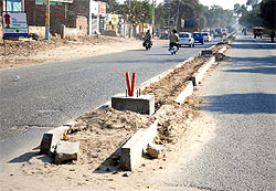 A stretch on the Bathinda-Mansa road where a divider poses serious threat to the lives of commuters