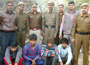 Biker thieves in police custody at Faridabad. 