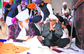 Chief Minister Bhupinder Singh Hooda at the bhog ceremony of Baba Pritam Singh in Sirsa on Wednesday. 