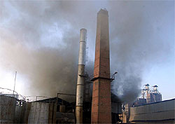 Smoke billows out of a unit of the Bathinda Chemicals Limited where fire broke out on Friday