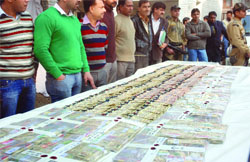 The fake currency notes, seized from two persons in south-west Delhi on Friday.