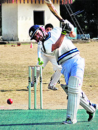A batsman in action in a match in the 60th District Cricket League in Dehradun on Friday