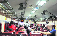 A scene inside the special Indian Railways train booked for the tour