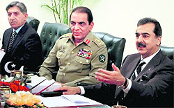 In the coming days, Pakistan will witness some shadow boxing as well as alarmist breaking news, but none of it is likely to send President Zardari, PM Gilani (R), army chief Kayani (C) or ISI chief Pasha (L) packing home