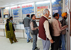 Customers at a BSNL customer service centre in Bathinda. 