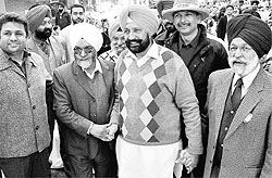 Congresss candidate Balbir Singh Sidhu campaigns at Industrial Area in Phase III of Mohali on Saturday