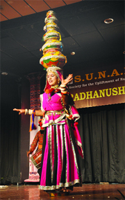 A folk dancer from Rajasthan performs on the inaugural day of classical dance festival, Indradhanush Dilli 2012, at the ICCR auditorium in Delhi on Saturday
