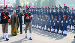 Delhi Chief Minister Sheila Dikshit inspects the guard of honour at the NCC Republic Day camp in New Delhi on Saturday.