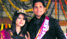 Ishani Jaswal and Varun Sharma, winners of the Winter Queen-2012, and Mens Personality contests, respectively, during the Winter Carnival in Manali on Friday.