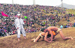 Wrestlers in action during the 