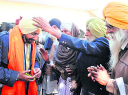 Gaganjit Singh Barnala, PPP candidate from Dhuri, during an election campaign at Ladda Kothi village on Saturday. 