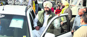 Manpreet Badal during a road show in Jalandhar on Saturday. 