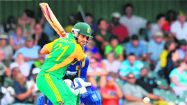 South Africas Jean-Paul Duminy plays a shot during the second ODI match against Sri Lanka in East London on Saturday. SA won by 5 wickets.