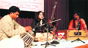 Aditi Sharma performs during the Sur Sammelan in Amritsar. Photo: sameer sehgal