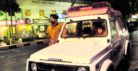 A PCR vehicle stationed in front of Aroma at Sector 22, Chandigarh, on Sunday night.