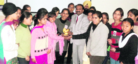 Students of Guru Nanak Khalsa School being awarded during a function in Chandigarh.