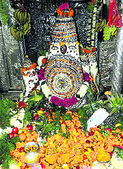 An 18-quintal butter idol at the Brajeshwari temple in Kangra on Sunday